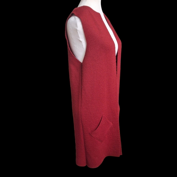 Cocogio Open-Front Sleeveless Pocket Merino Wool Maroon Long Vest Sweater Medium - Picture 8 of 16